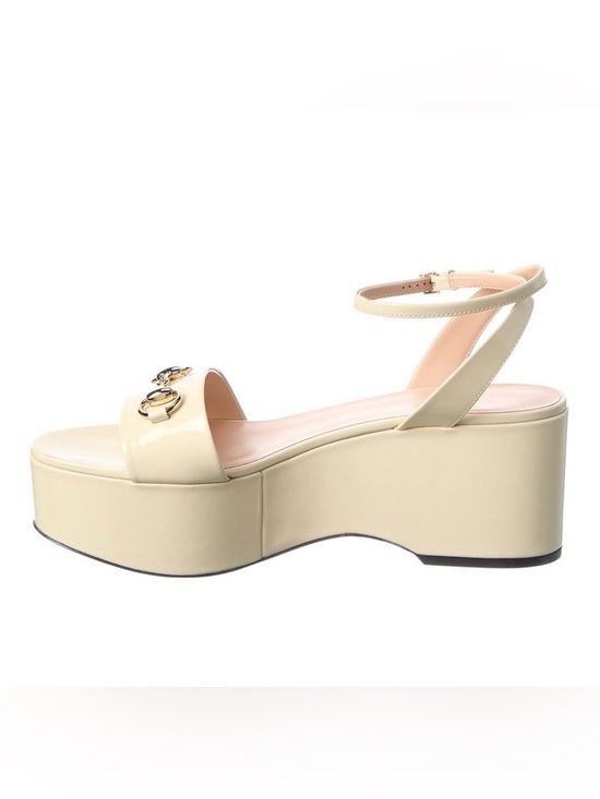 24-hour SALE! Gucci horsebit patent flatform / platform sandal in ivory/white